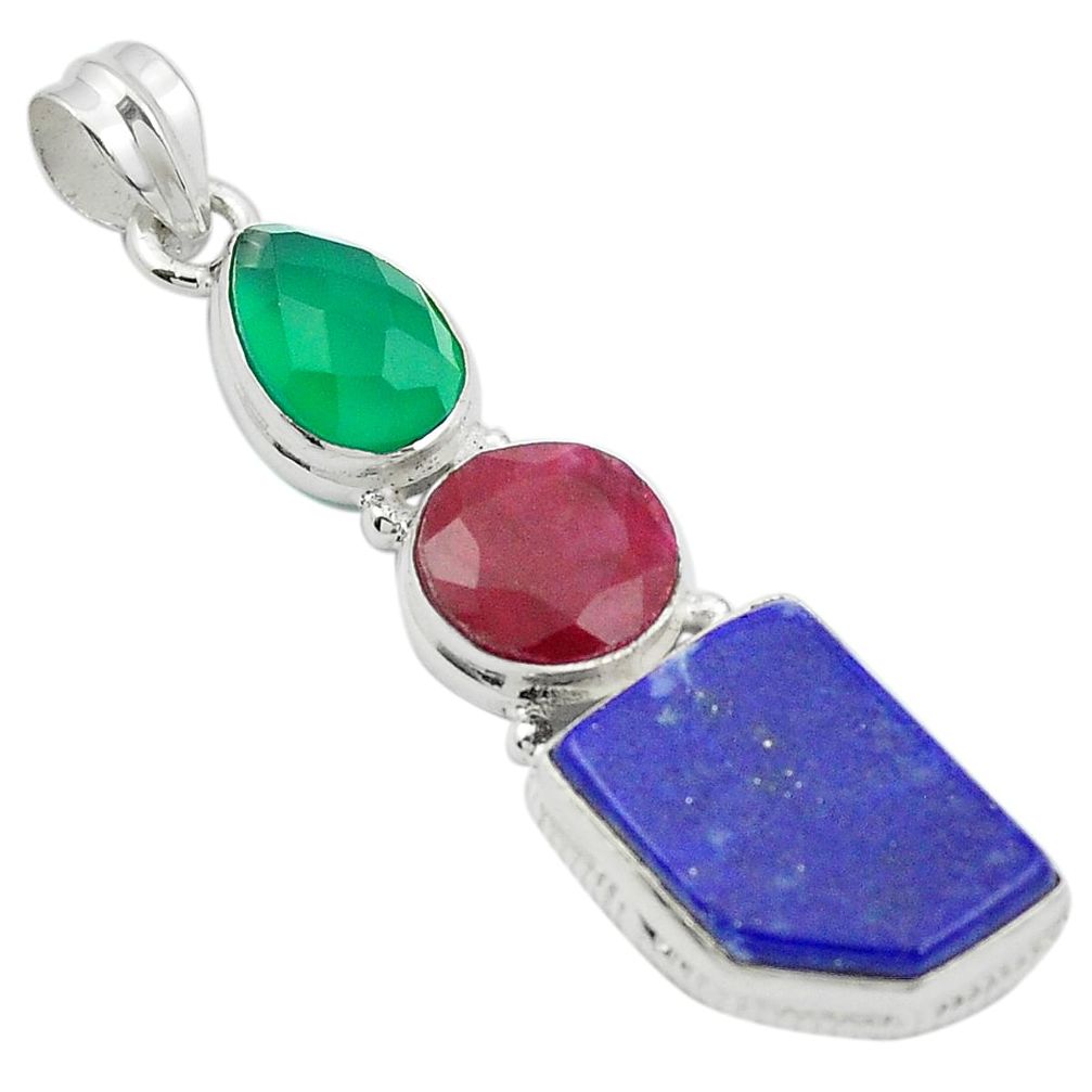 Natural blue lapis lazuli chalcedony 925 sterling silver pendant m53208