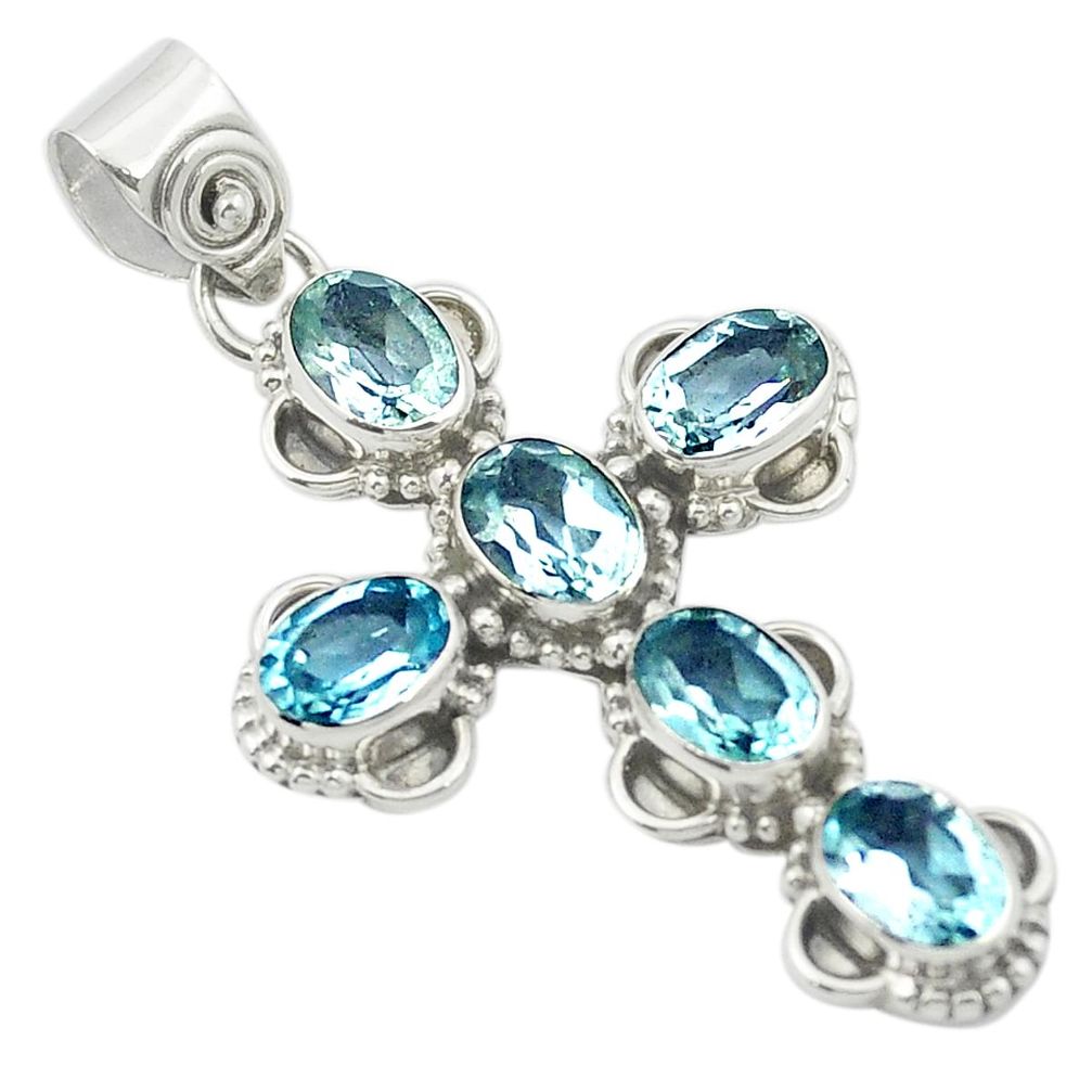 925 sterling silver natural blue topaz holy cross pendant jewelry m53213