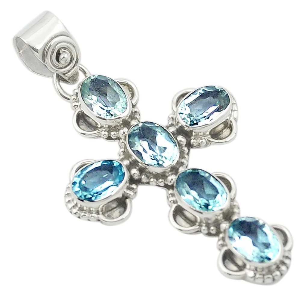 Natural blue topaz 925 sterling silver holy cross pendant jewelry m53214