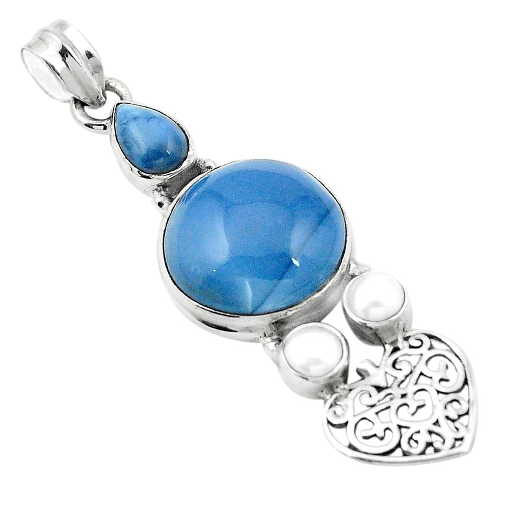 925 sterling silver natural blue owyhee opal white pearl pendant m53324