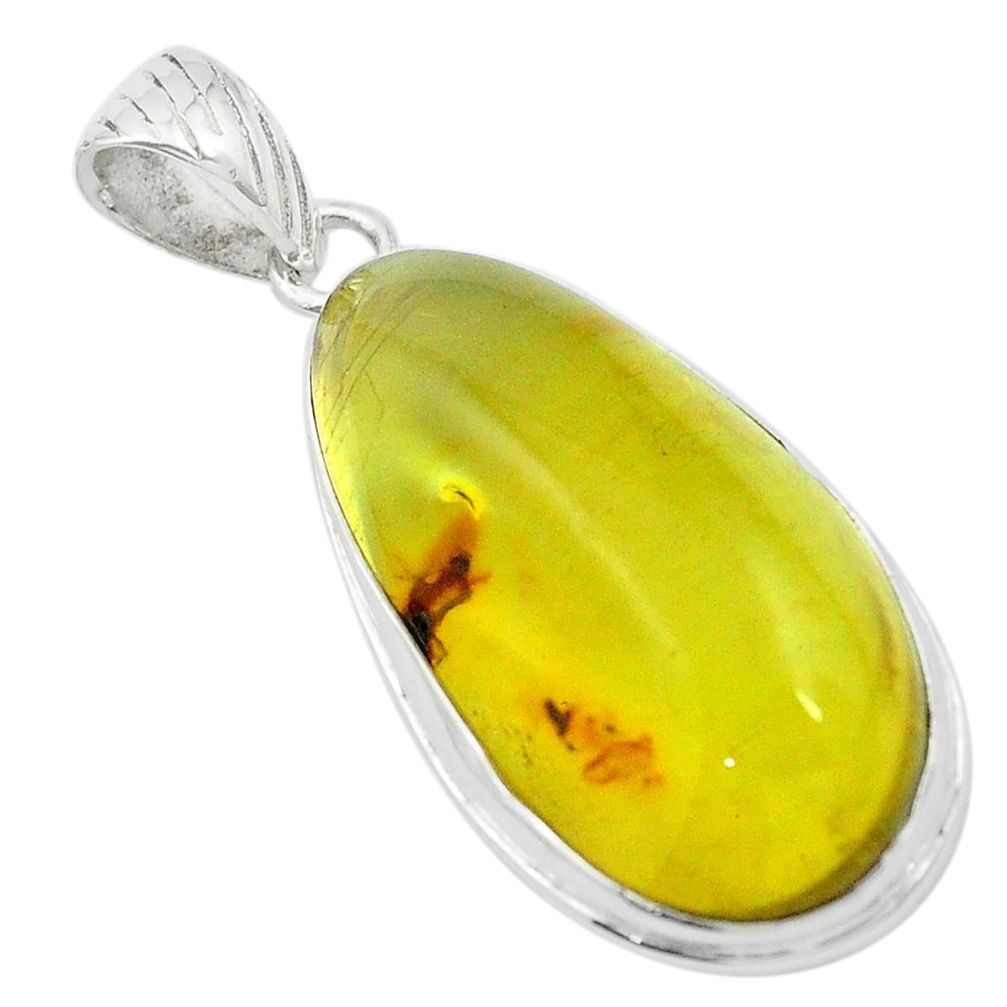 Natural green amber from colombia 925 sterling silver pendant m53362