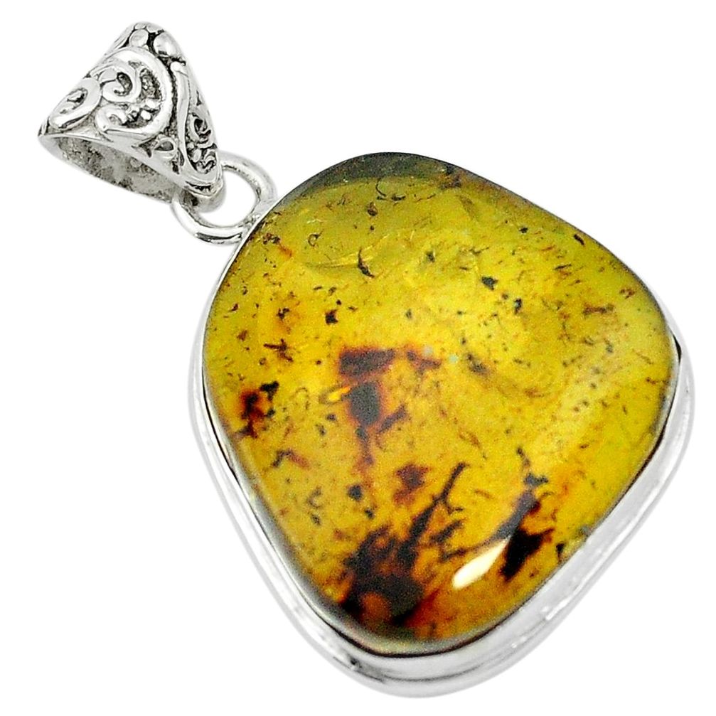 Natural green amber from colombia 925 sterling silver pendant m53363