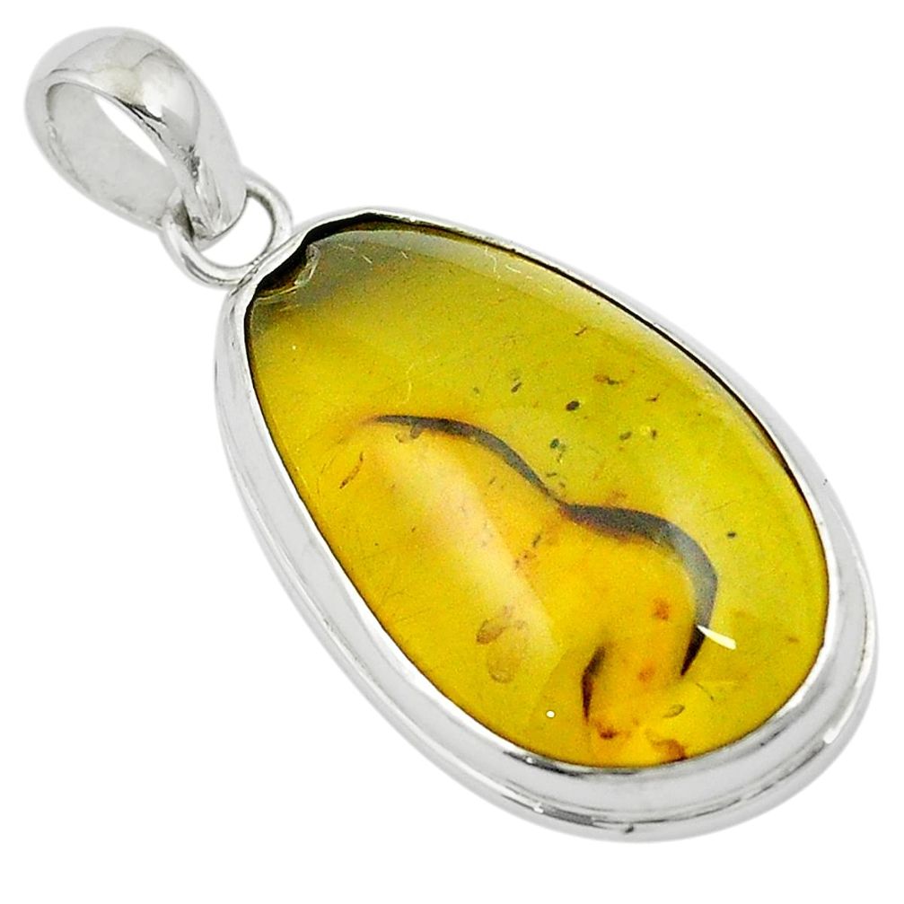 Natural green amber from colombia 925 sterling silver pendant m53365