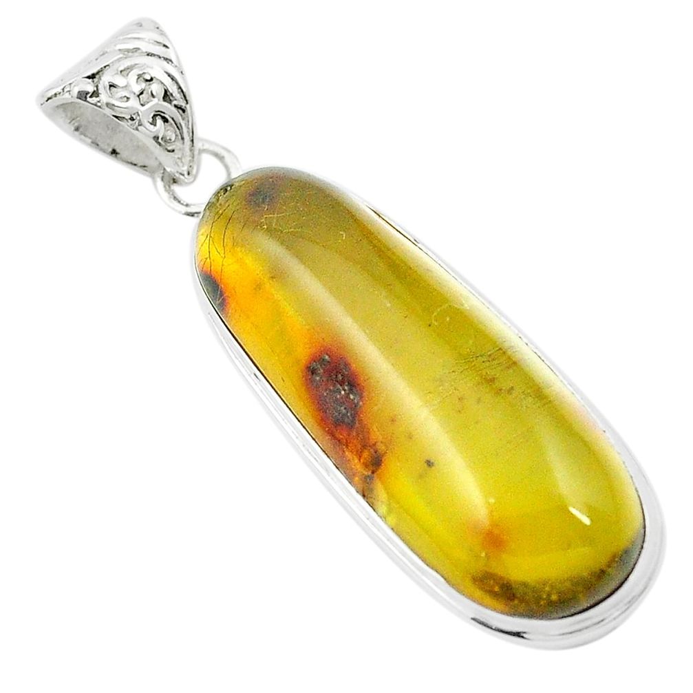 Natural green amber from colombia 925 sterling silver pendant m53367