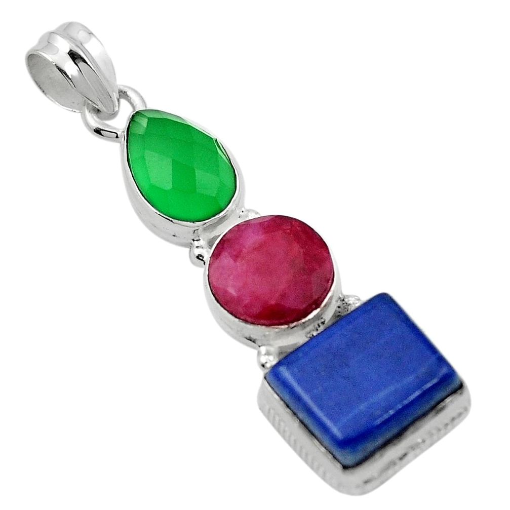 Natural pink ruby chalcedony 925 sterling silver pendant jewelry m53447