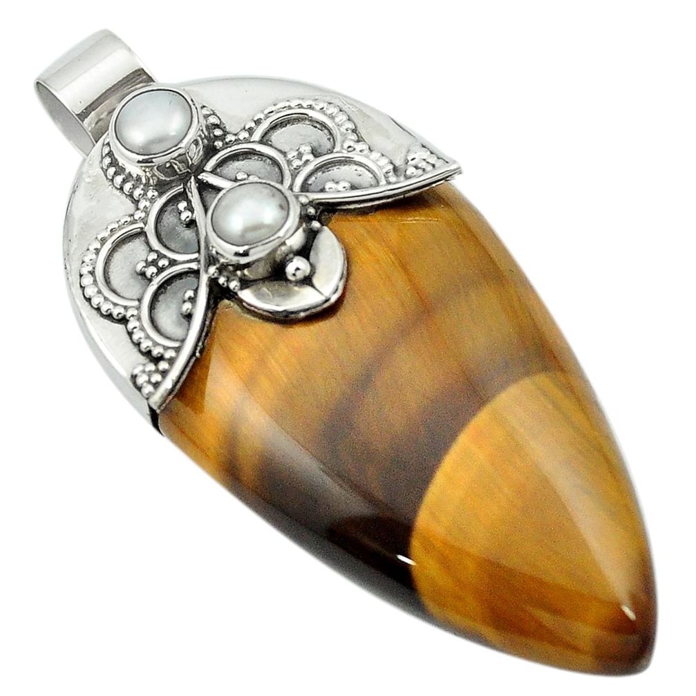Natural brown tiger's eye pearl 925 sterling silver pendant m53522