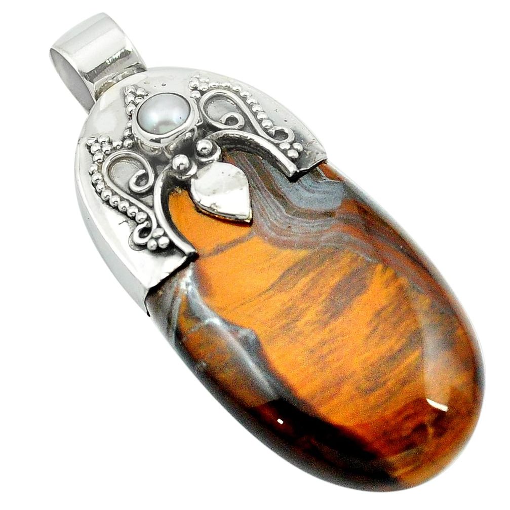 925 silver natural brown tiger's hawks eye pearl pendant jewelry m53524