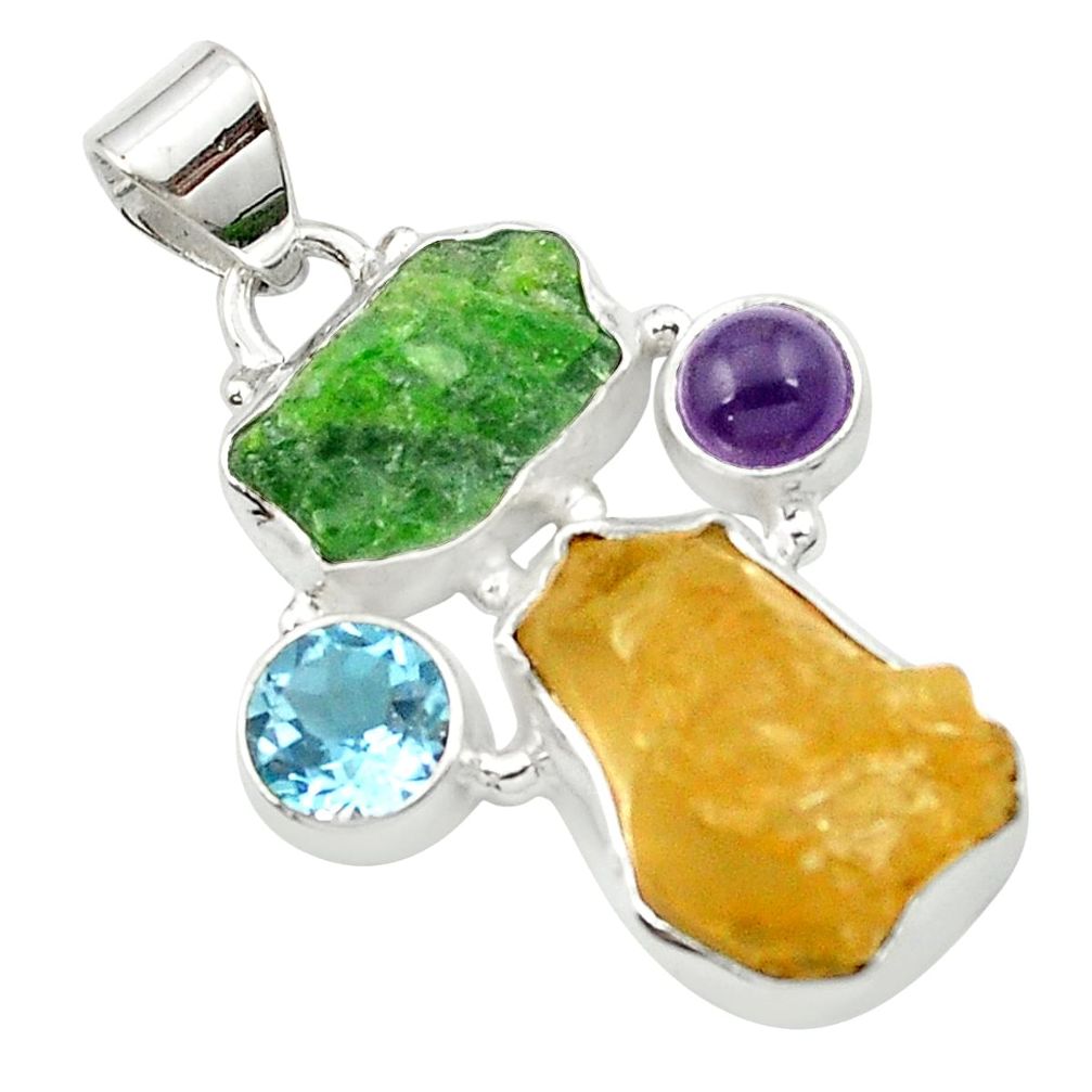 925 silver yellow citrine rough chrome diopside rough pendant m53598