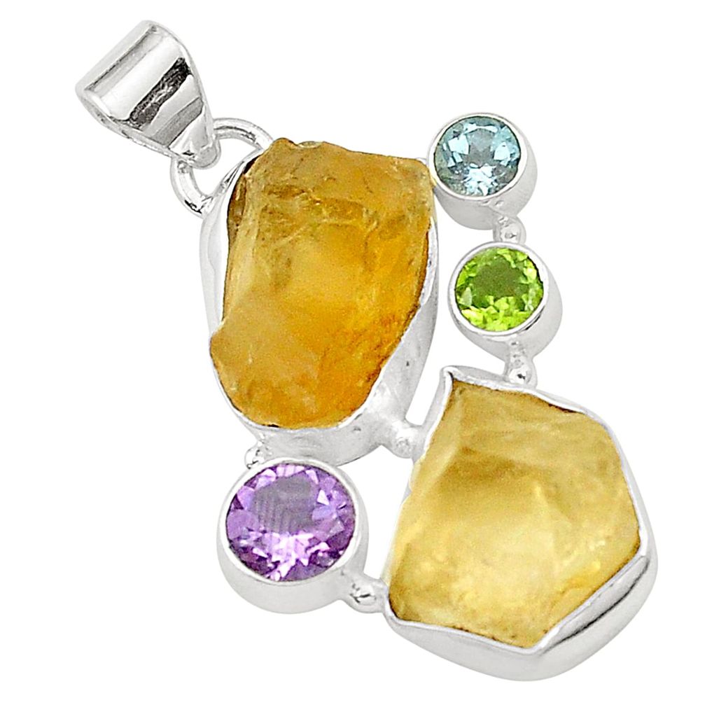 Yellow citrine rough peridot 925 sterling silver pendant jewelry m53599