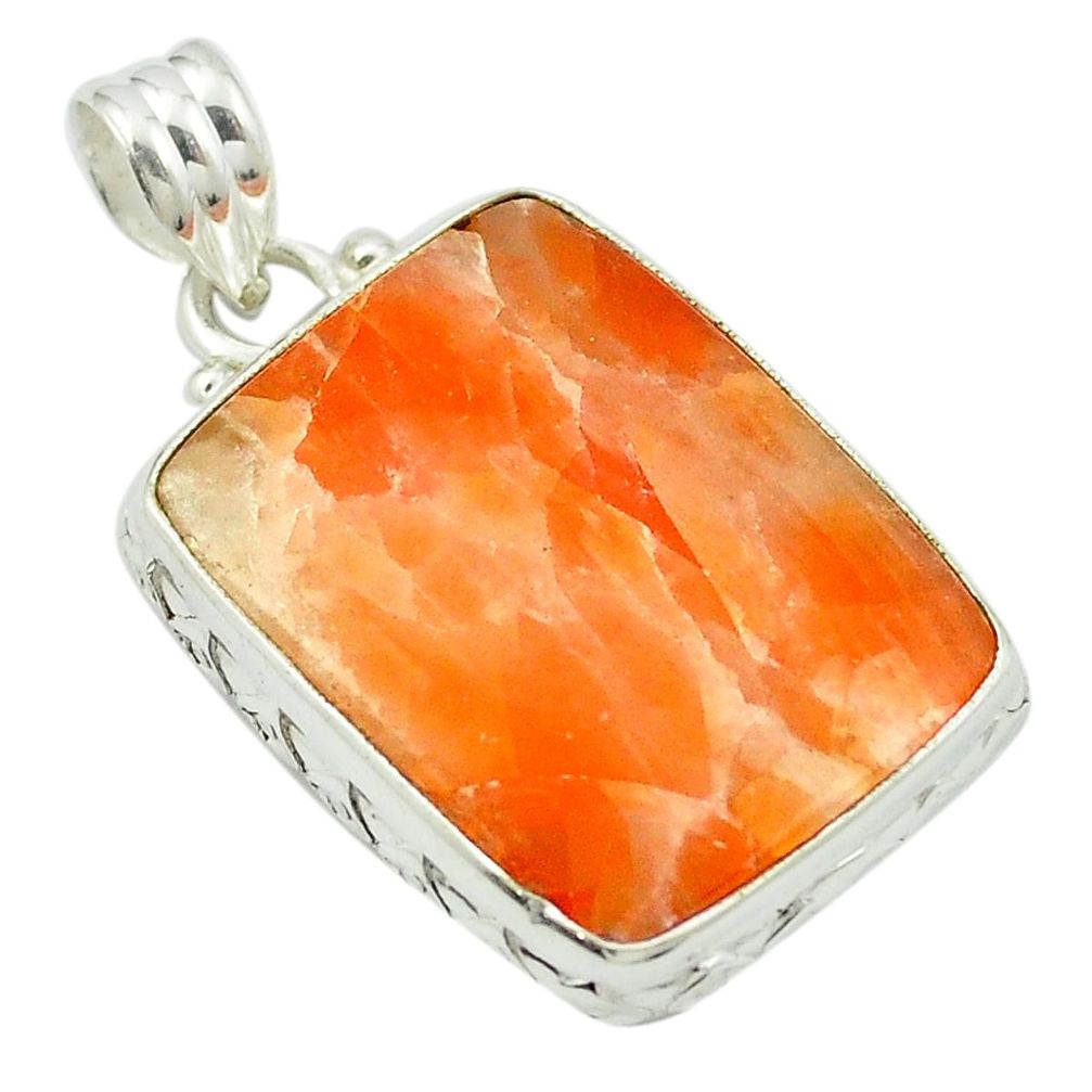 Natural orange calcite 925 sterling silver pendant jewelry m53742