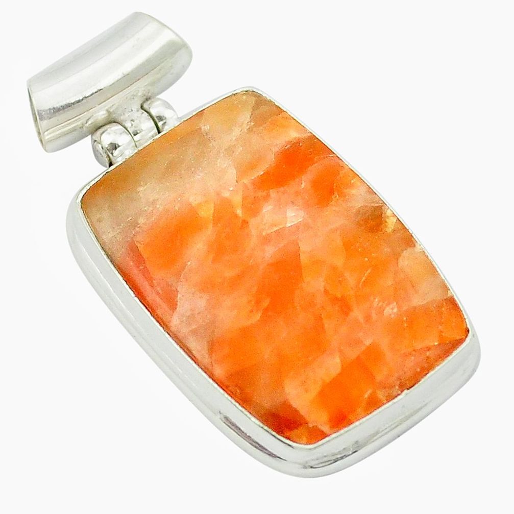 Natural orange calcite 925 sterling silver pendant jewelry m53744