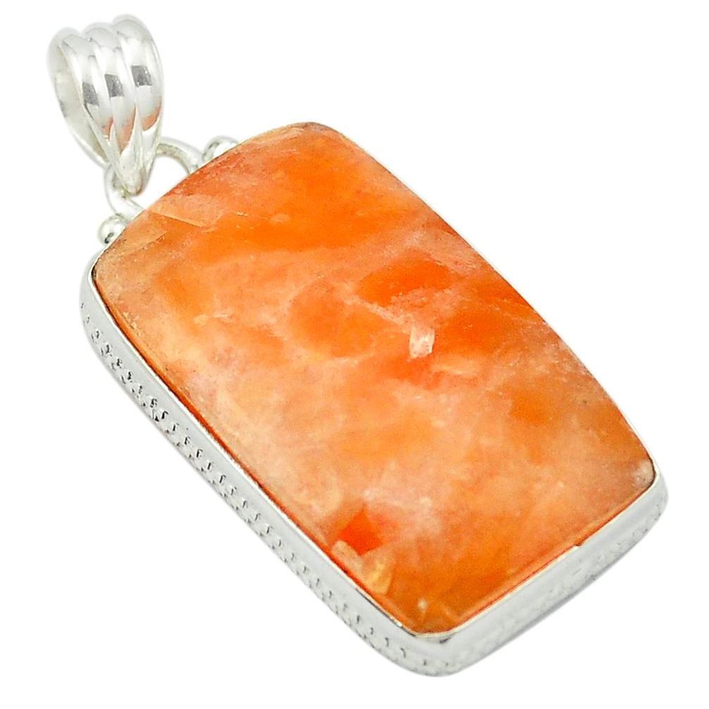 925 sterling silver natural orange calcite octagan pendant jewelry m53745