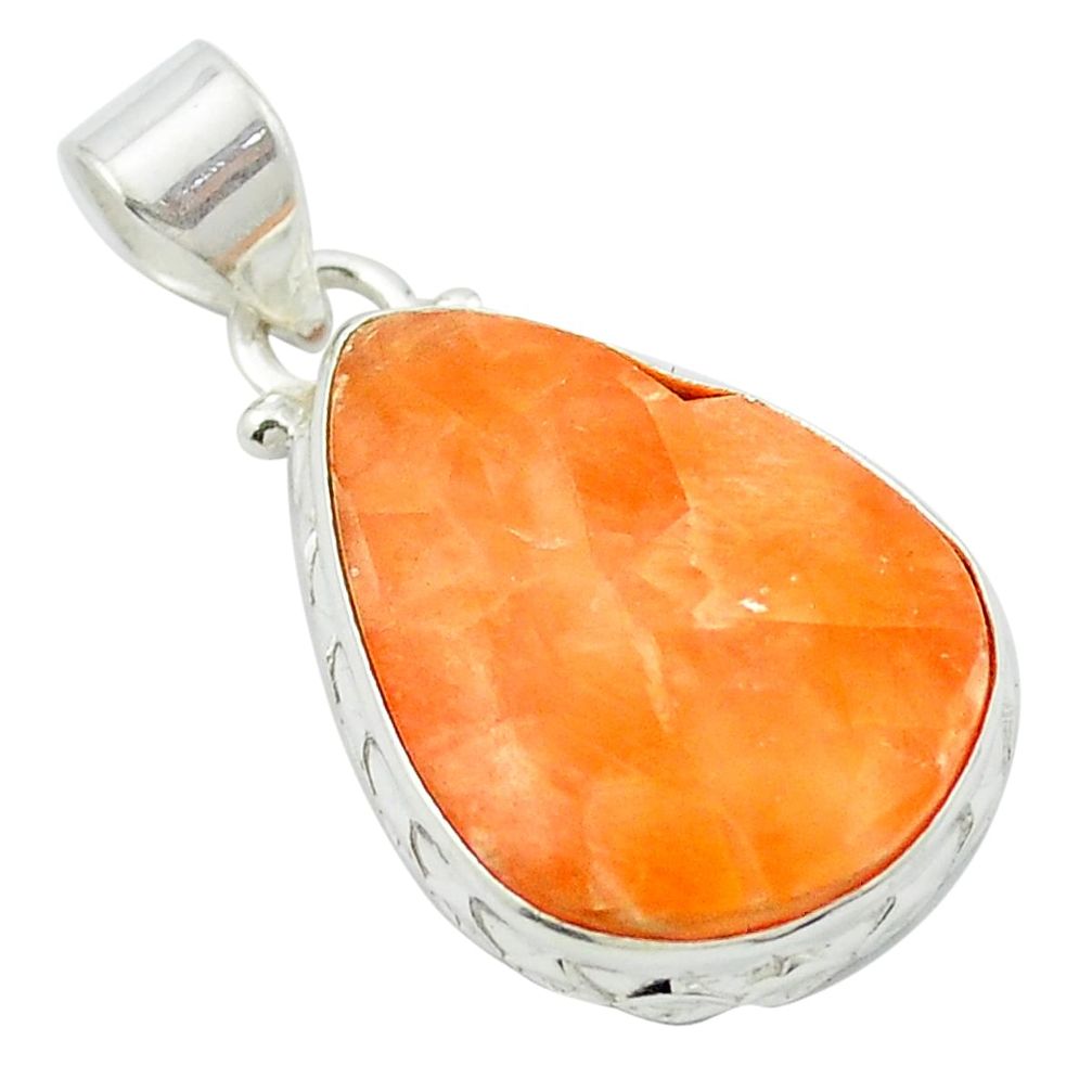 Natural orange calcite 925 sterling silver pendant jewelry m53750