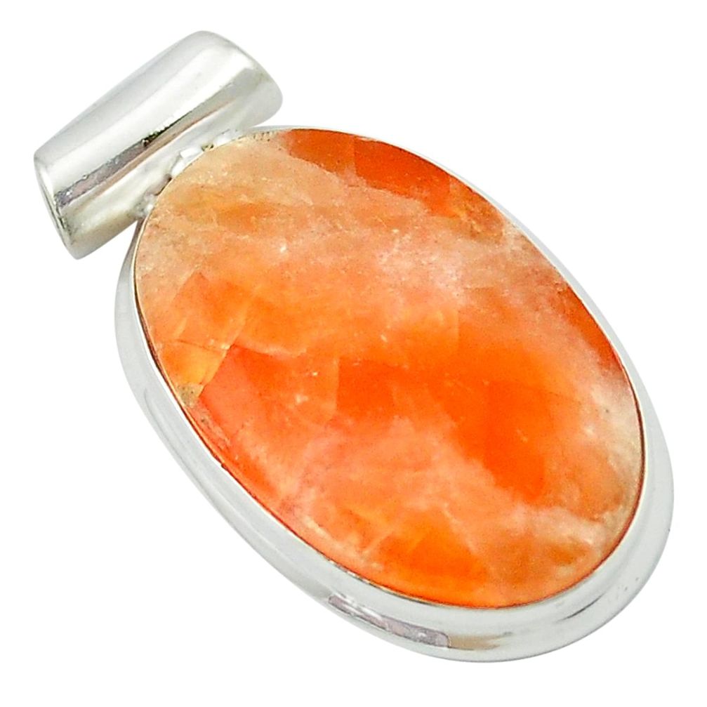 925 sterling silver natural orange calcite oval pendant jewelry m53752