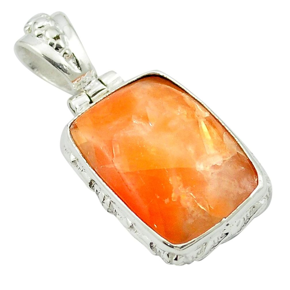 Natural orange calcite 925 sterling silver pendant jewelry m53754