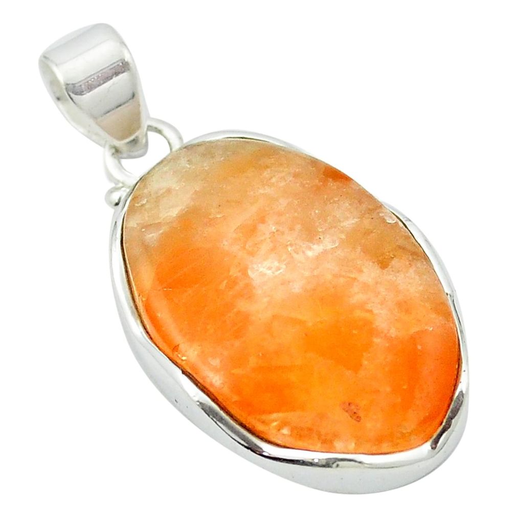 Natural orange calcite 925 sterling silver pendant jewelry m53755