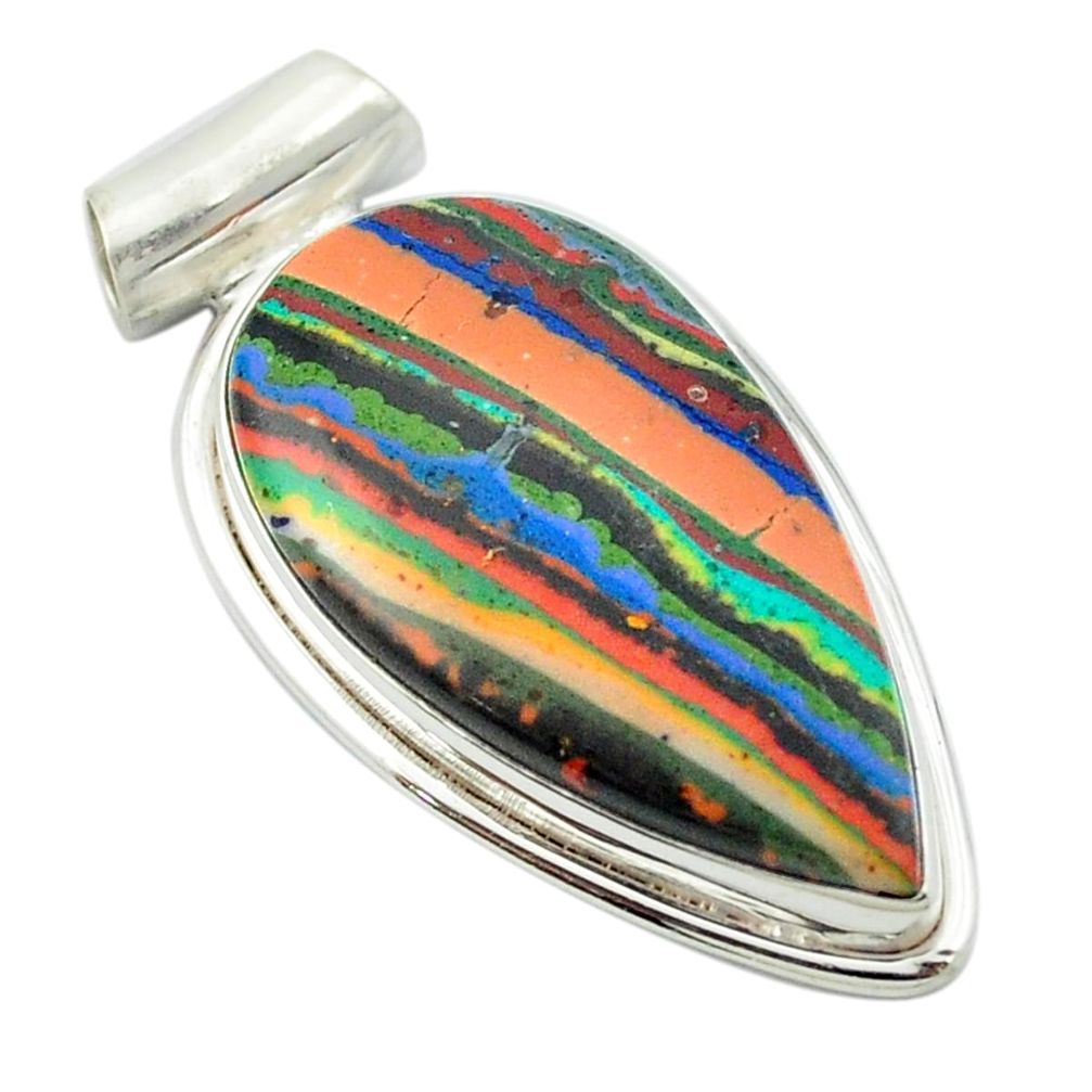 Natural multi color rainbow calsilica 925 sterling silver pendant m53766