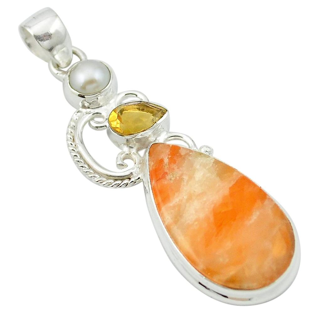 Natural orange calcite citrine 925 sterling silver pendant jewelry m53795