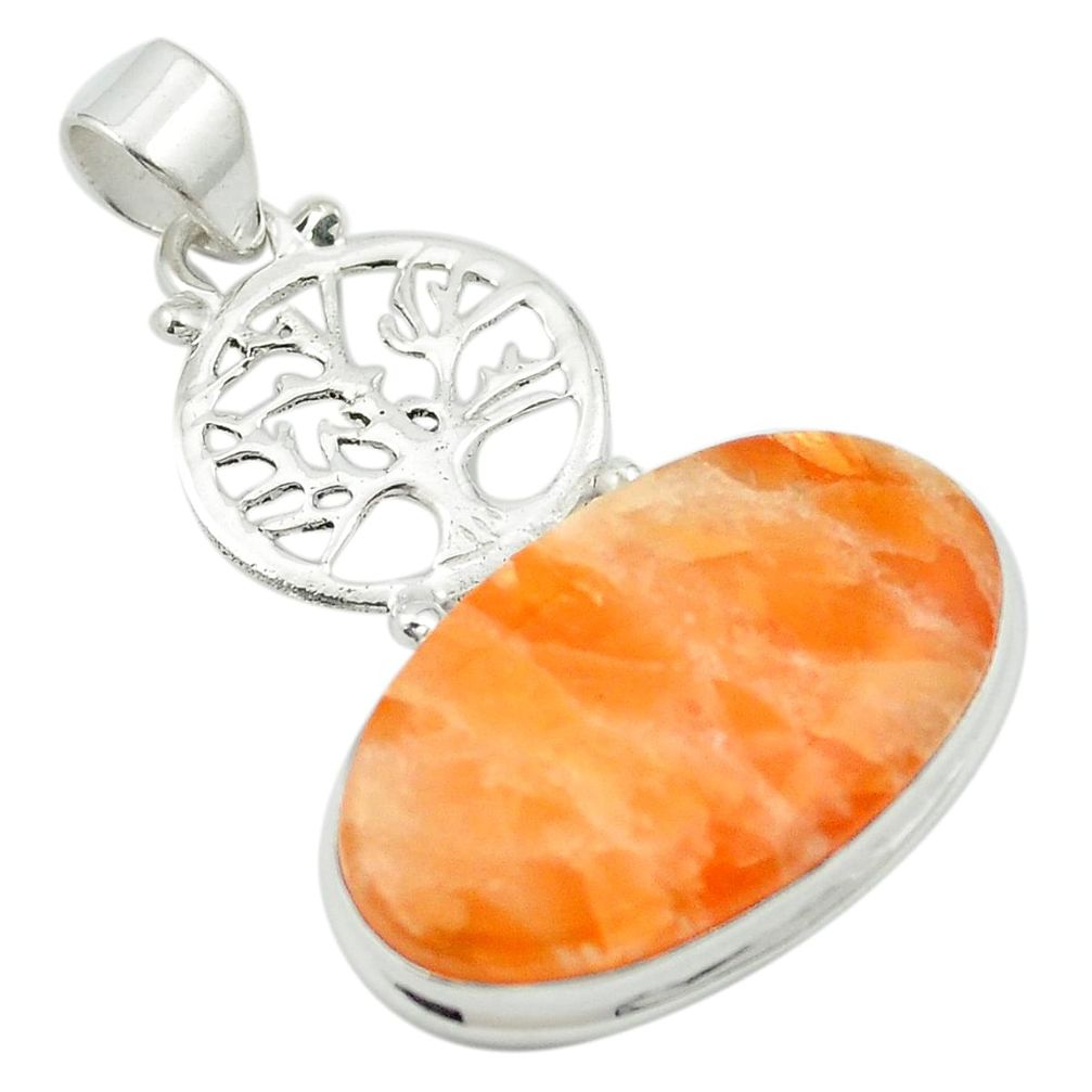 Natural orange calcite 925 sterling silver tree of life pendant m53799