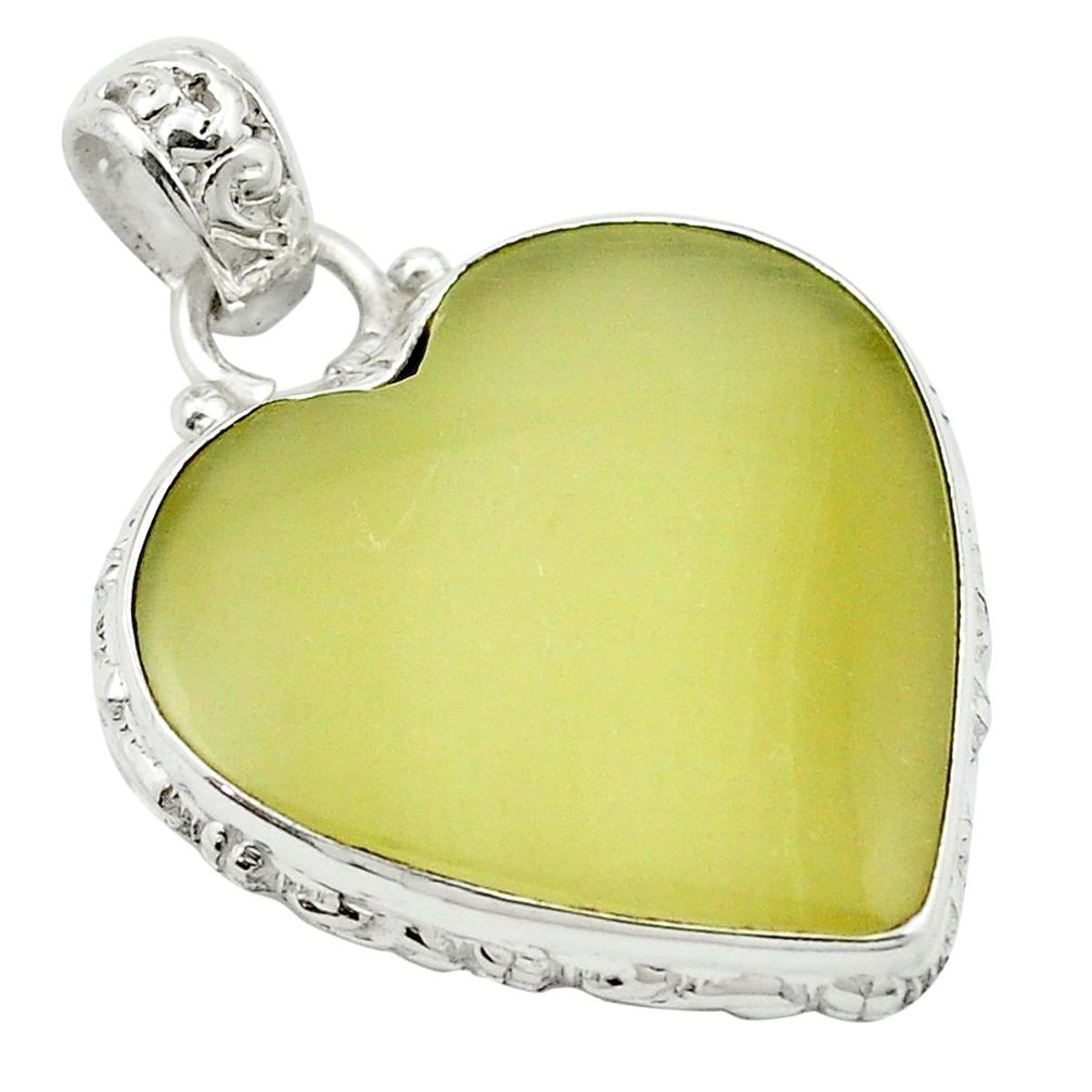 Natural olive opal 925 sterling silver heart pendant jewelry m53865