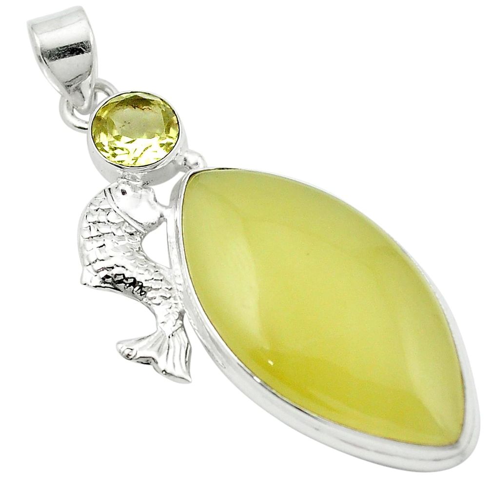 925 silver natural olive opal amethyst fish pendant jewelry m53870