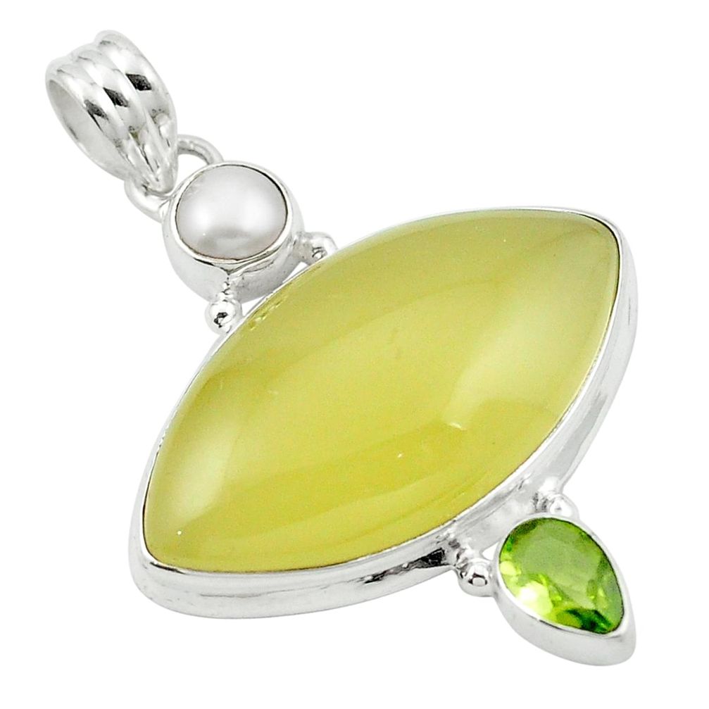 Natural olive opal peridot pearl 925 sterling silver pendant m53878