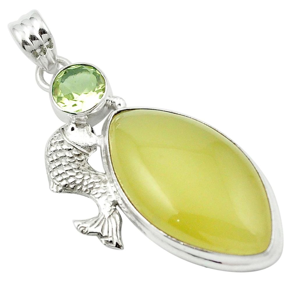 925 silver natural olive opal amethyst fish pendant jewelry m53880
