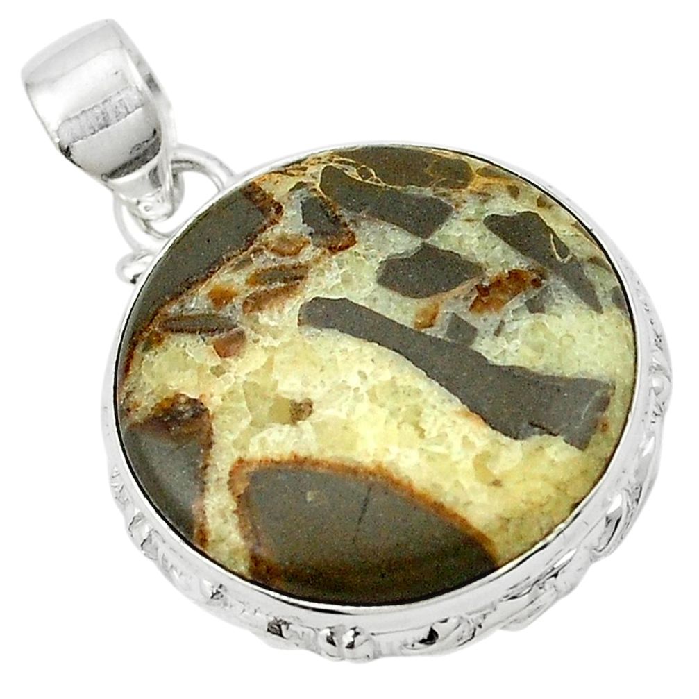 Natural brown septarian gonads 925 sterling silver pendant m53972