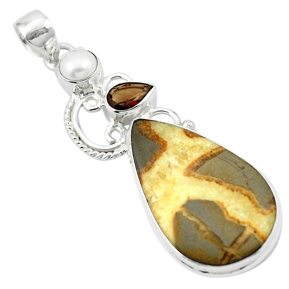 Natural brown septarian gonads pearl 925 sterling silver pendant m53981