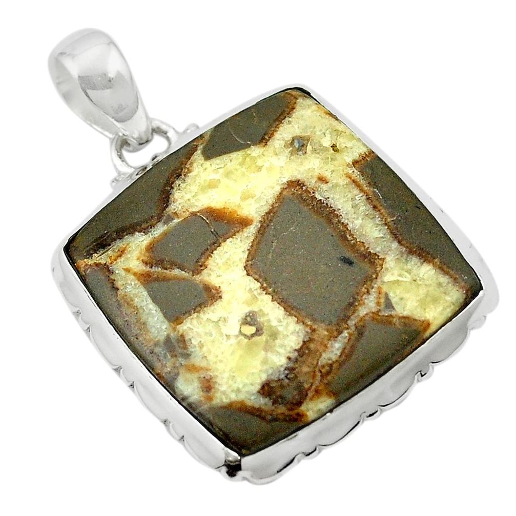 Natural brown septarian gonads 925 sterling silver pendant m53989