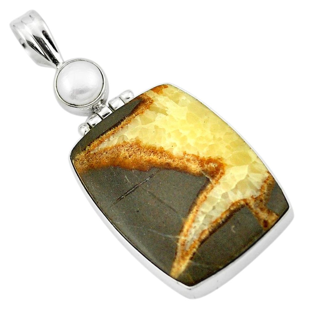 925 sterling silver natural brown septarian gonads pearl pendant jewelry m53992