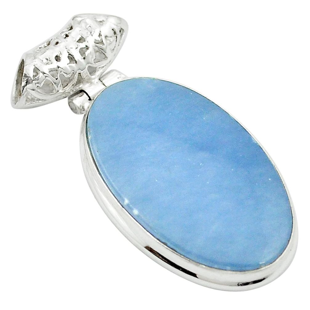Natural blue angelite 925 sterling silver pendant jewelry m54010