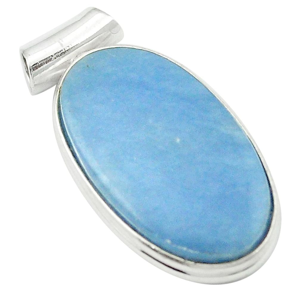 925 sterling silver natural blue angelite oval pendant jewelry m54017