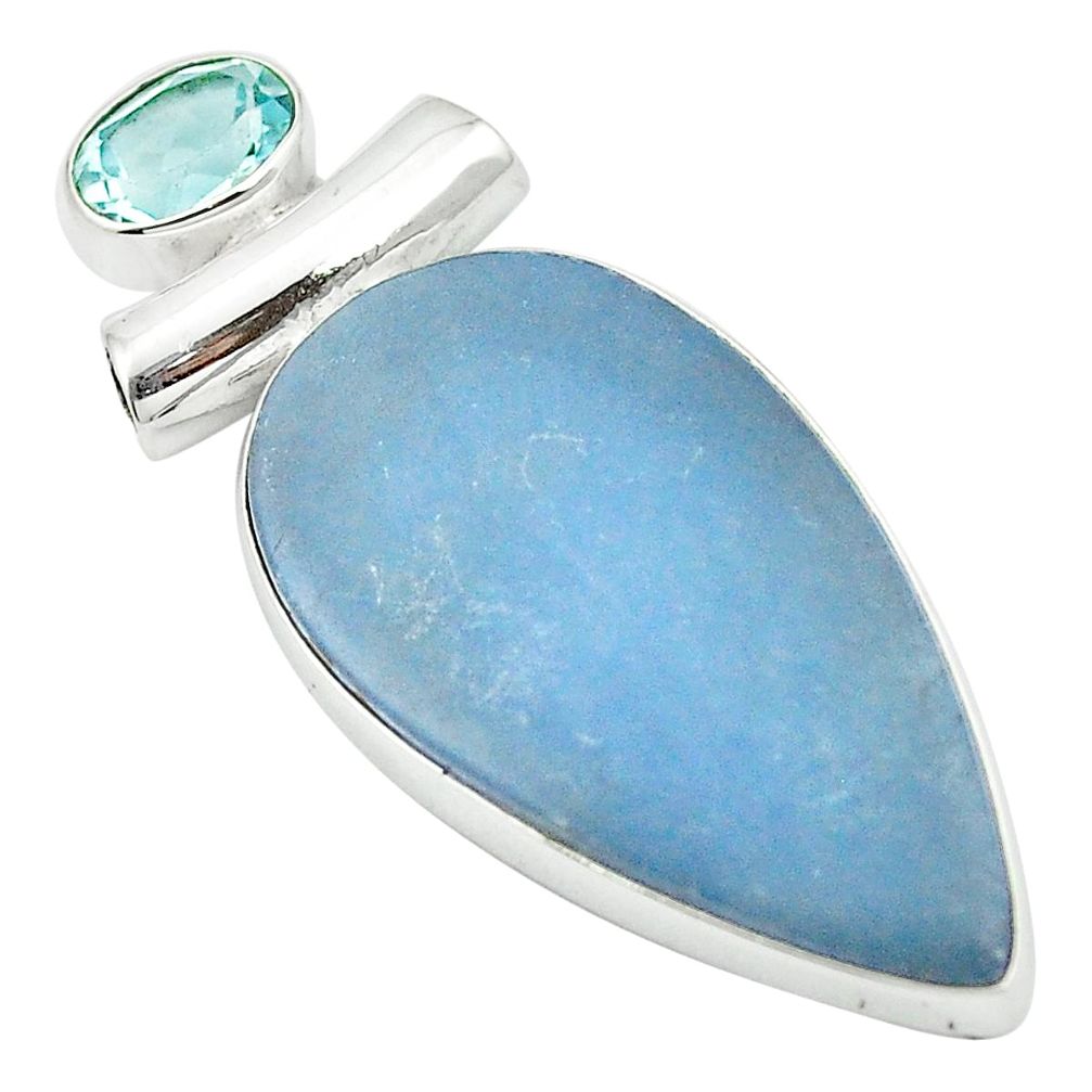 Natural blue angelite topaz 925 sterling silver pendant jewelry m54022