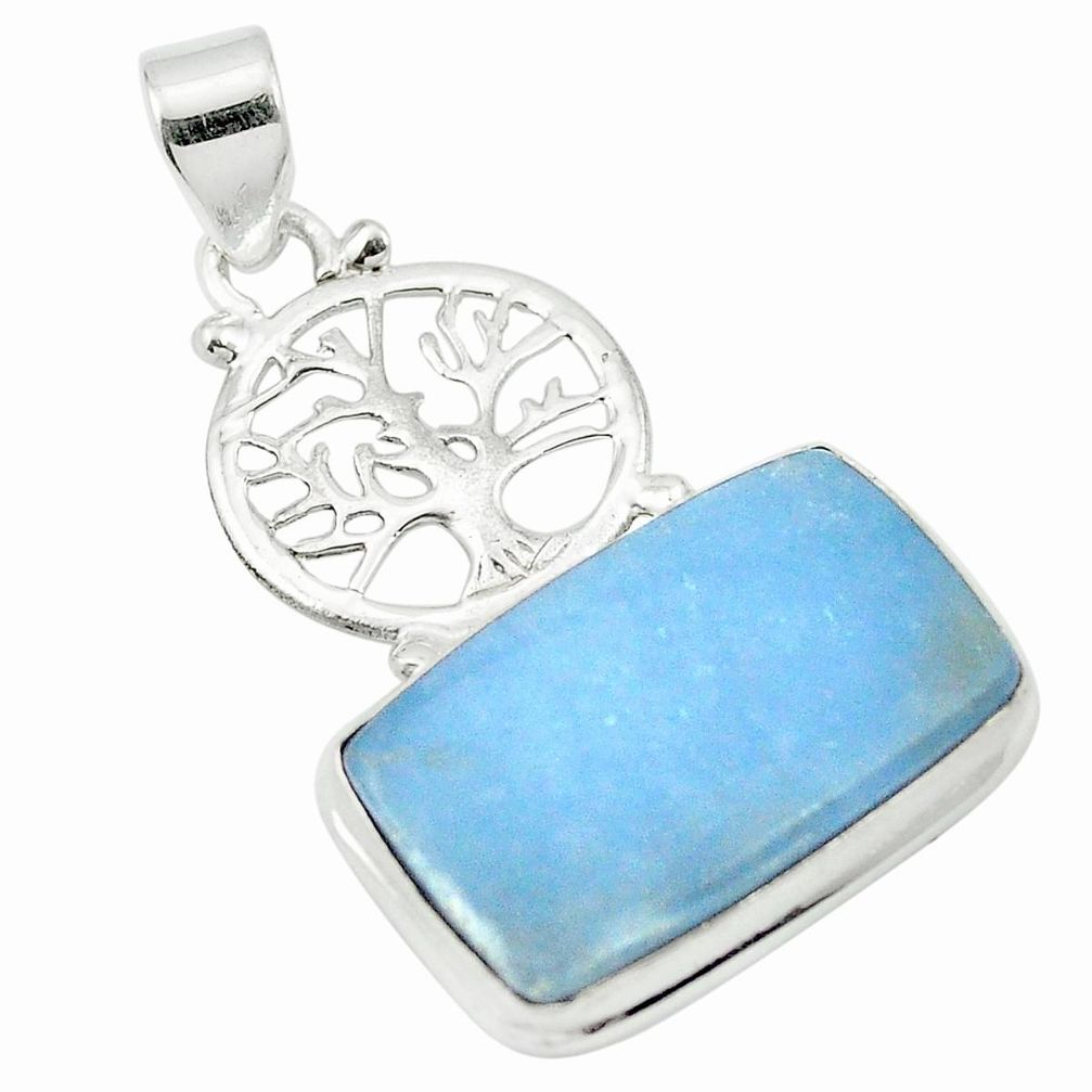 Natural blue angelite 925 sterling silver tree of life pendant m54026