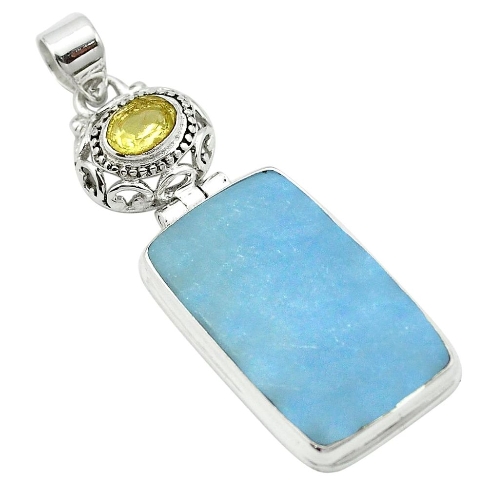 Natural blue angelite topaz 925 sterling silver pendant jewelry m54029
