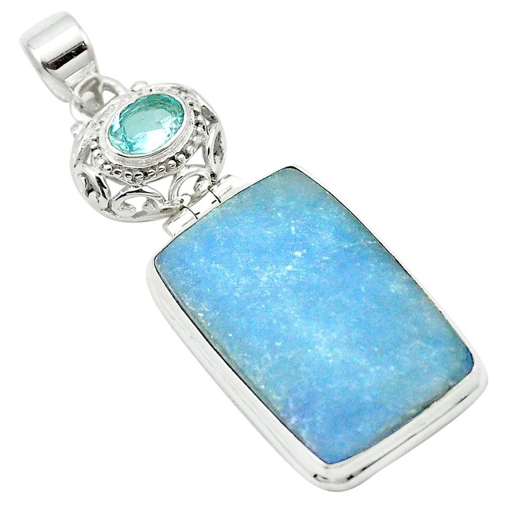 925 sterling silver natural blue angelite topaz round pendant jewelry m54031
