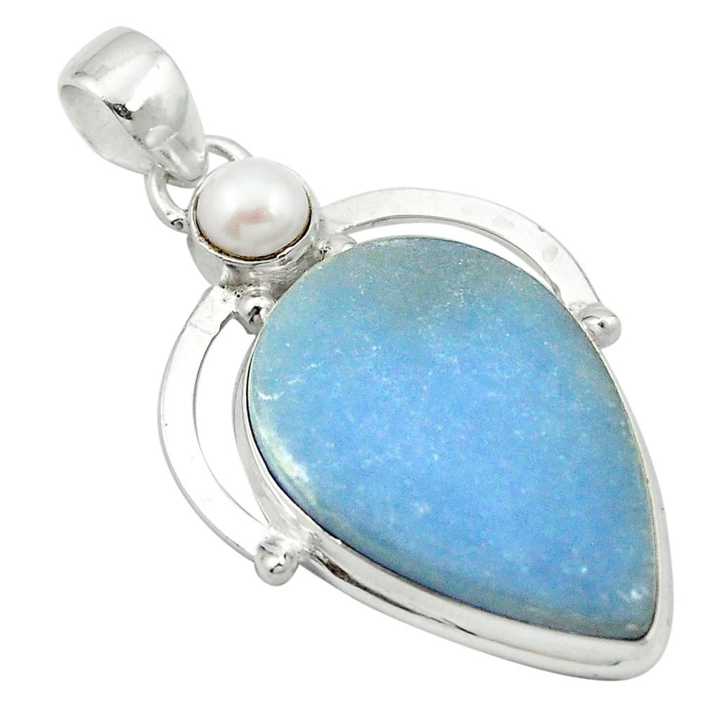 Natural blue angelite pearl 925 sterling silver pendant jewelry m54036