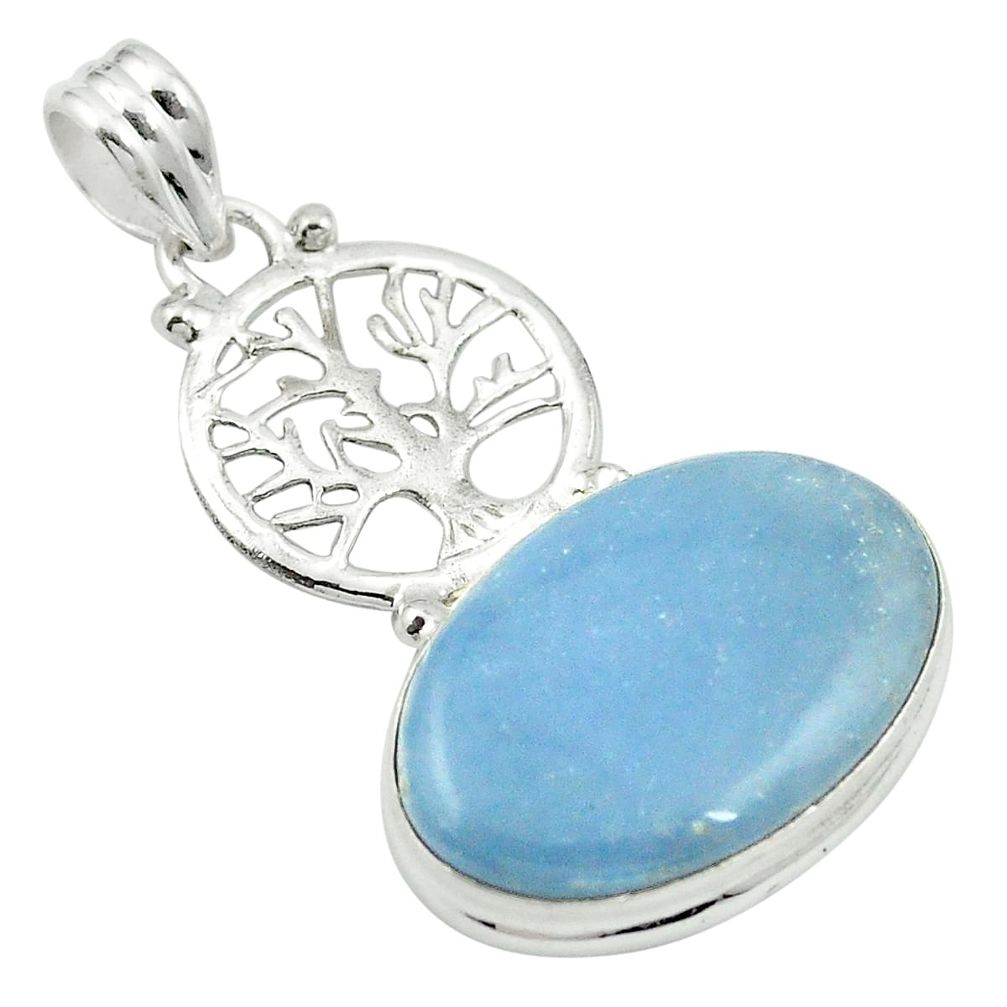 Natural blue angelite 925 sterling silver tree of life pendant m54037