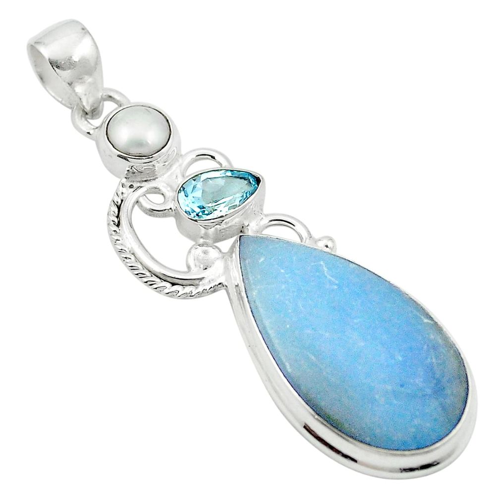 Natural blue angelite topaz 925 sterling silver pendant jewelry m54038