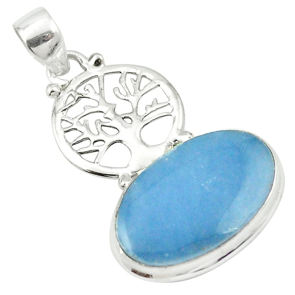 Natural blue angelite 925 sterling silver tree of life pendant m54043