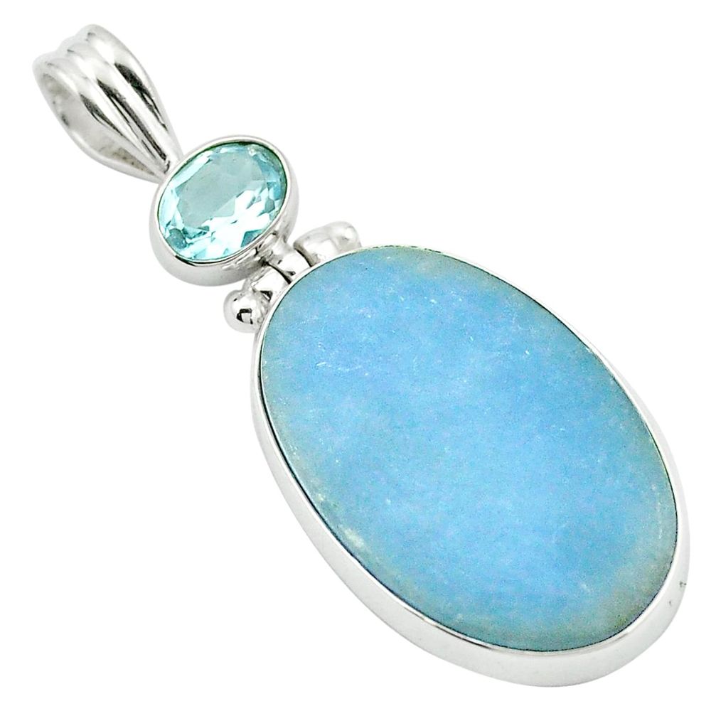 Natural blue angelite topaz 925 sterling silver pendant jewelry m54051
