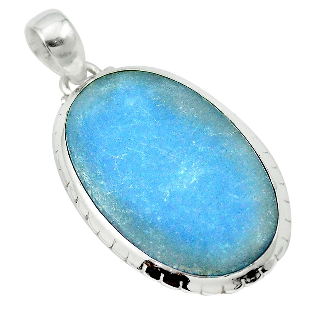925 sterling silver natural blue angelite oval pendant jewelry m54054