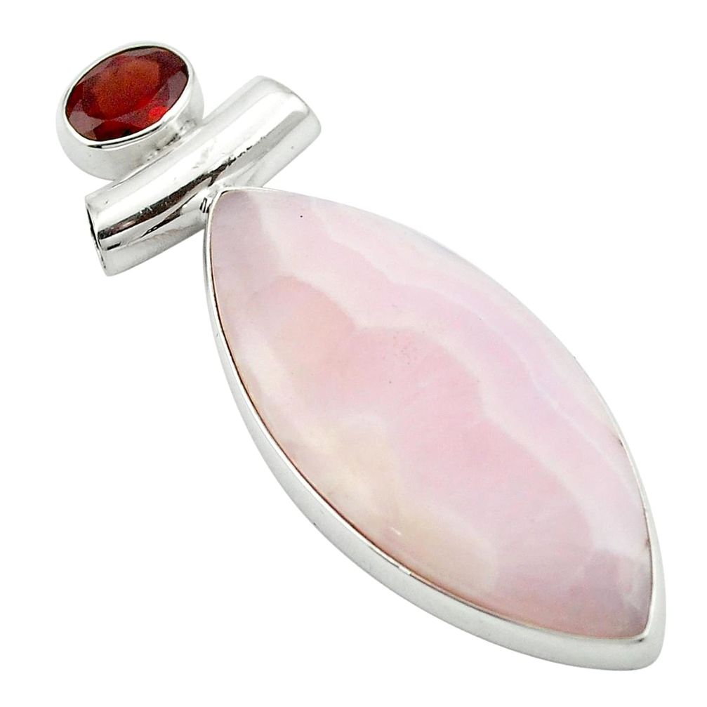 Natural pink lace agate red garnet 925 sterling silver pendant m54197