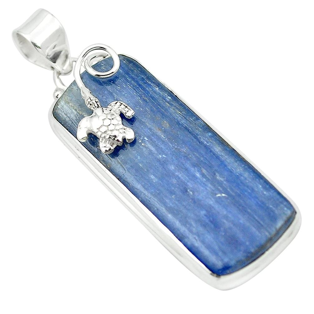 Rare natural blue kyanite 925 sterling silver turtle pendant jewelry m55009