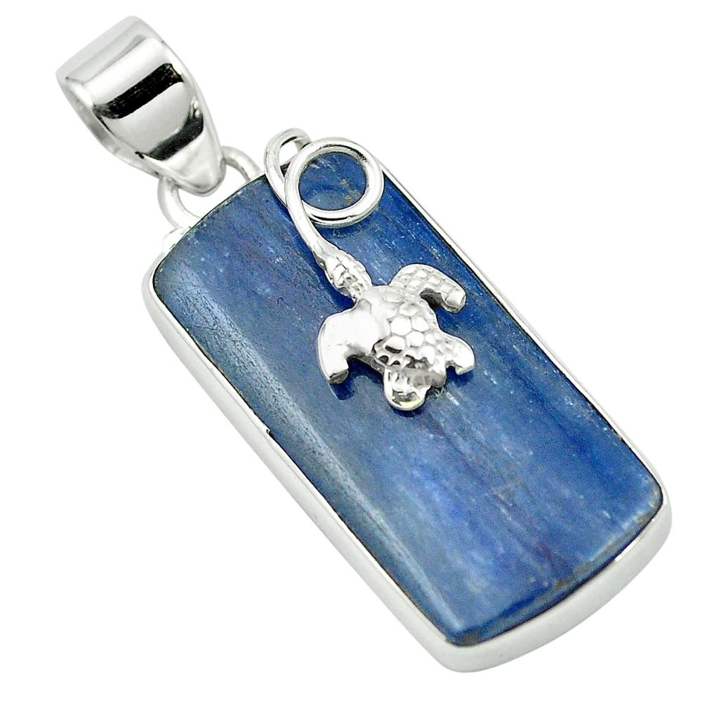 Rare natural blue kyanite 925 sterling silver turtle pendant jewelry m55012