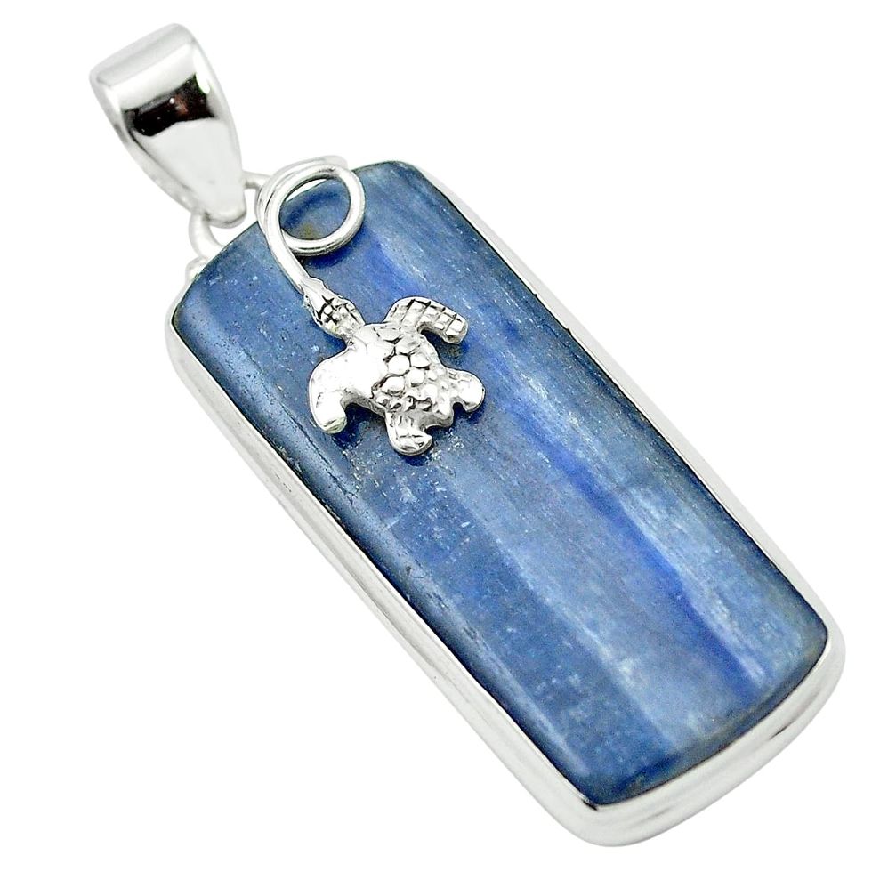 Rare natural blue kyanite 925 sterling silver turtle pendant jewelry m55015