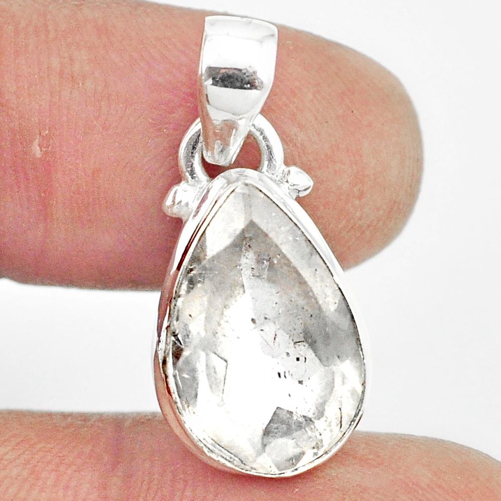 5.46cts natural white danburite faceted 925 sterling silver pendant m55076