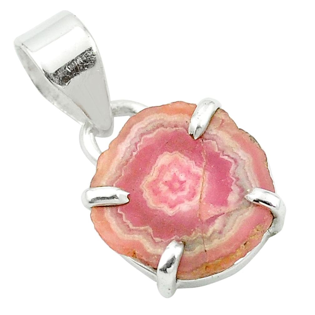 Natural pink rhodochrosite stalactite 925 sterling silver pendant m55116