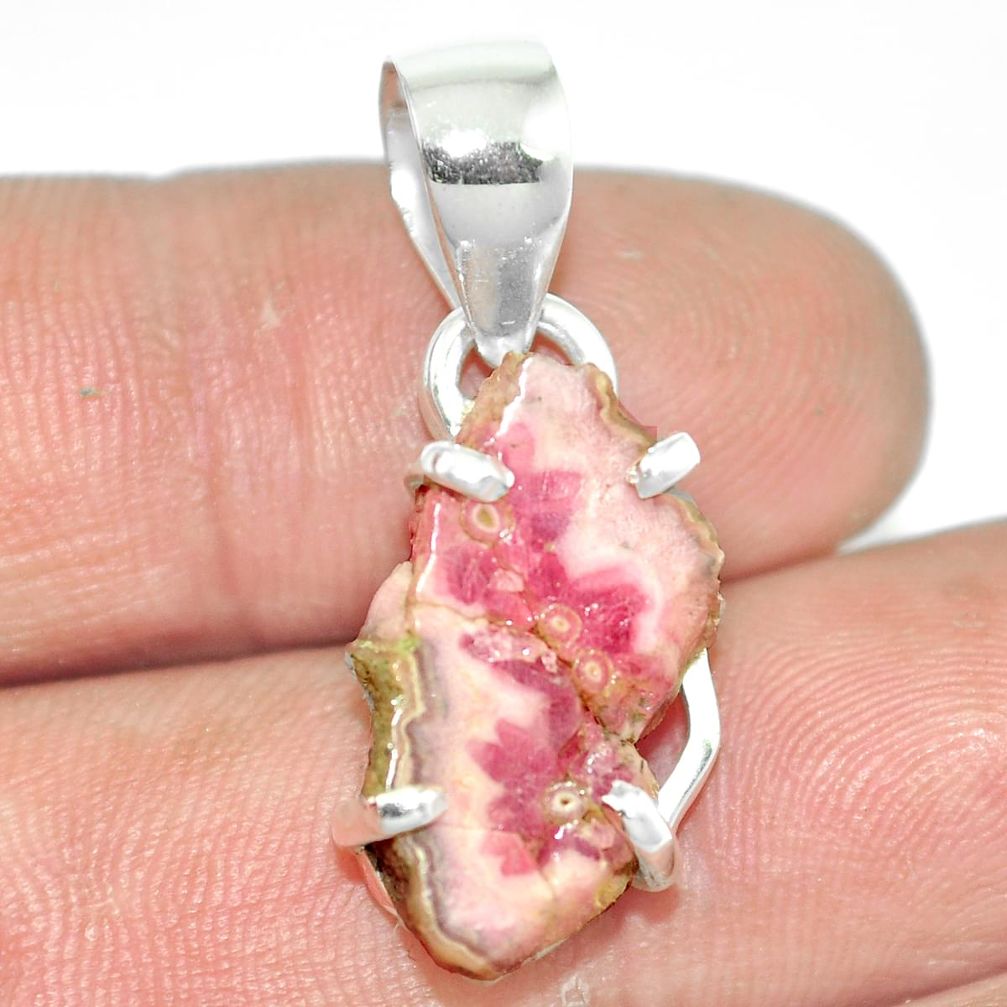 Natural pink rhodochrosite stalactite 925 silver pendant jewelry m55137